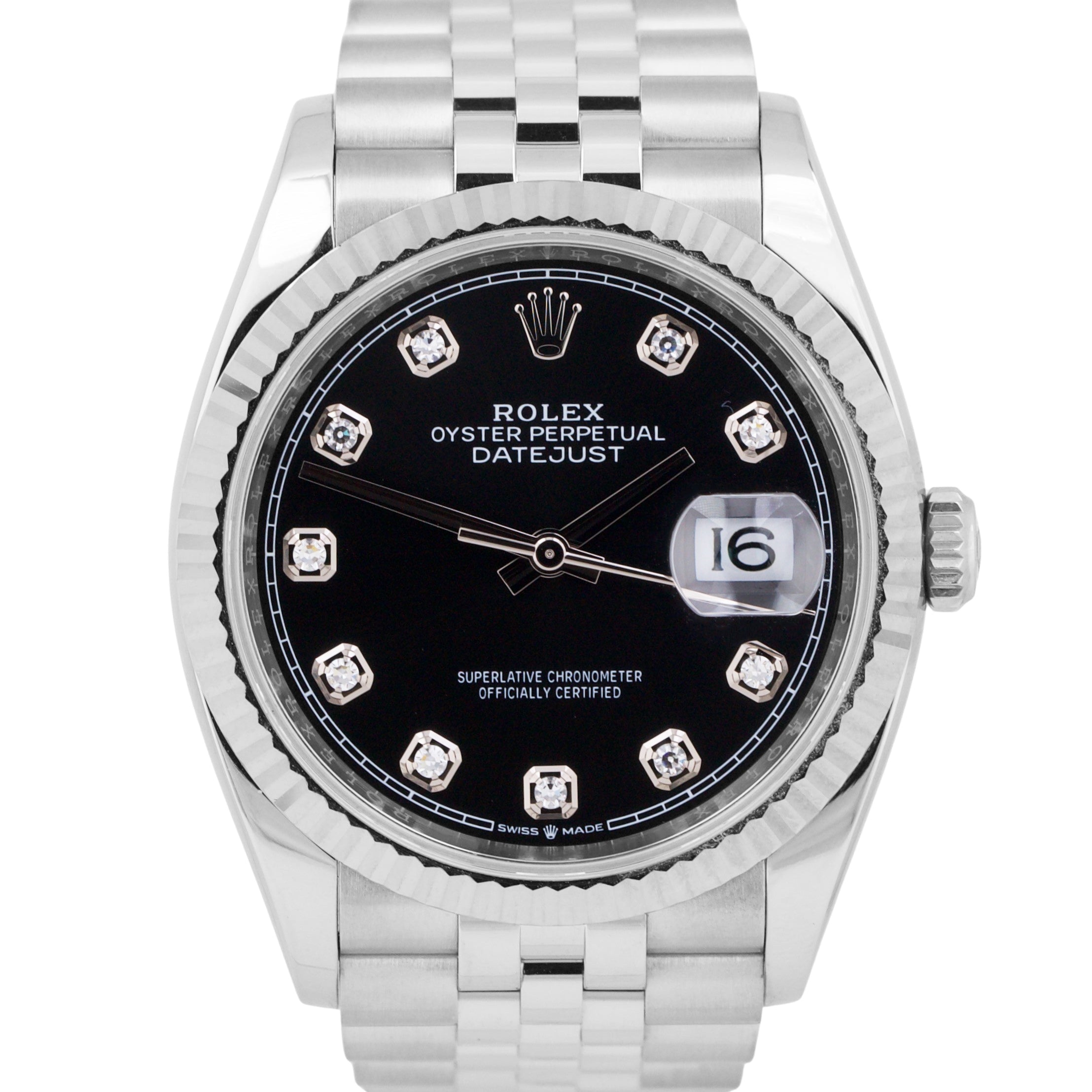 MINT Rolex DateJust 36 BLACK DIAMOND Stainless Steel JUBILEE 36mm 18K 126234