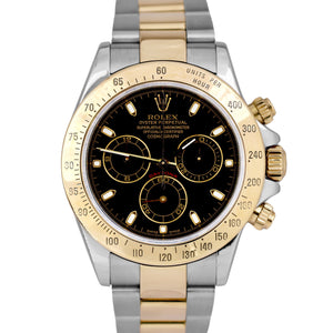 Rolex Daytona Cosmograph 40mm BLACK Two-Tone 18K Yellow Gold Steel 116523 Watch