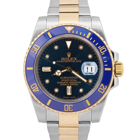 MINT Rolex Submariner Date BLUE DIAMOND 40mm Two-Tone Stainless 18K Gold 116613