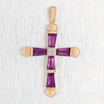 Vintage 1ctw Purple Amethyst Cross Pendant - 14k Yellow Gold Scalloped Edges