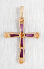 Vintage 1ctw Purple Amethyst Cross Pendant - 14k Yellow Gold Scalloped Edges
