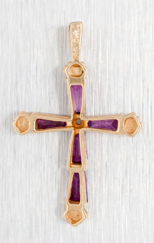 Vintage 1ctw Purple Amethyst Cross Pendant - 14k Yellow Gold Scalloped Edges