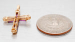 Vintage 1ctw Purple Amethyst Cross Pendant - 14k Yellow Gold Scalloped Edges