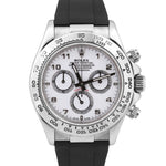 Rolex Daytona Cosmograph WHITE ARABIC 18K White Gold Black Rubber Watch 116519