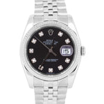 Rolex DateJust 36mm BLACK DIAMOND Steel 18K White Gold Fluted JUBILEE 116234