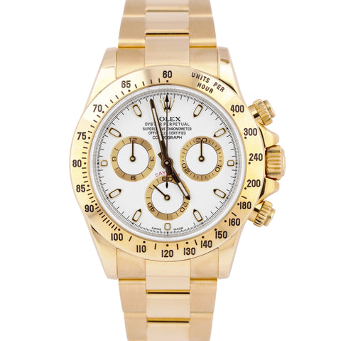 Rolex Daytona Cosmograph NEW BUCKLE Gold PAPERS 40mm WHITE Watch 116528 Box