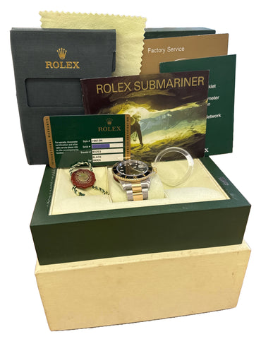 PAPERS Rolex Submariner Date 40mm BLACK 18K Gold NO-HOLES Steel REHAUT 16613 BOX