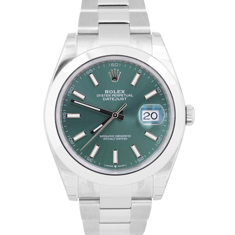 NEW STICKERED SEPT 2024 PAPERS Rolex DateJust 41mm MINT GREEN Steel 126300 BOX