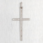Vintage 0.10ctw Diamond Long Cross Pendant - 14k White Gold Charm