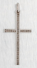 Vintage 0.10ctw Diamond Long Cross Pendant - 14k White Gold Charm