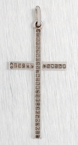 Vintage 0.10ctw Diamond Long Cross Pendant - 14k White Gold Charm