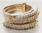 Vintage 0.70ctw Diamond Bypass Ring Stack of 5 - 14k Yellow & White Gold Bands