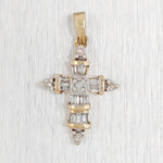 Antique Art Deco 0.30ctw Small Baguette Diamond Cross - 10k Yellow Gold