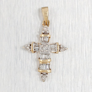 Antique Art Deco 0.30ctw Small Baguette Diamond Cross - 10k Yellow Gold