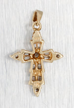 Antique Art Deco 0.30ctw Small Baguette Diamond Cross - 10k Yellow Gold