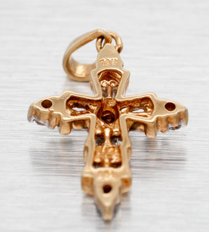 Antique Art Deco 0.30ctw Small Baguette Diamond Cross - 10k Yellow Gold