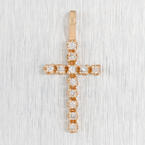 Vintage 0.10ctw Diamond Cross Pendant - 14k Yellow Gold Charm