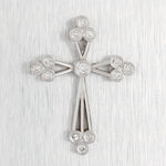 Vintage 0.10ctw Diamond Open Budded Cross Pendant - 14k White Gold Charm