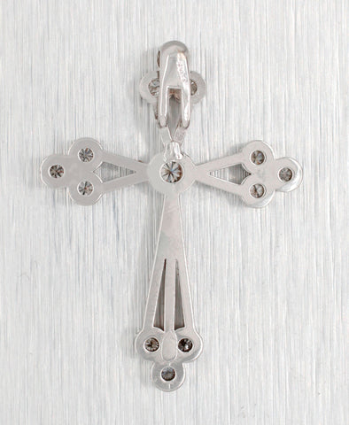 Vintage 0.10ctw Diamond Open Budded Cross Pendant - 14k White Gold Charm