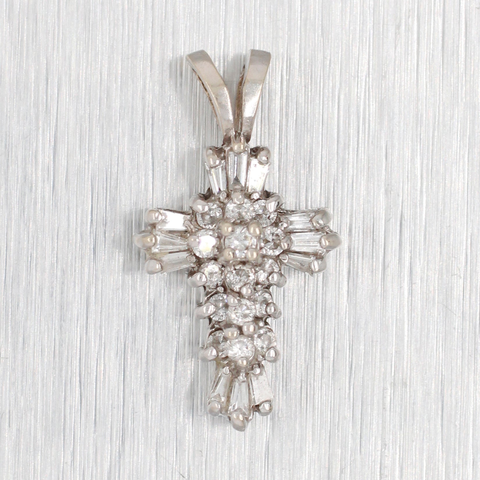 Antique Art Deco 0.25ctw Small Diamond Cross Pendant - 14k White Gold Charm