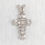 Antique Art Deco 0.25ctw Small Diamond Cross Pendant - 14k White Gold Charm