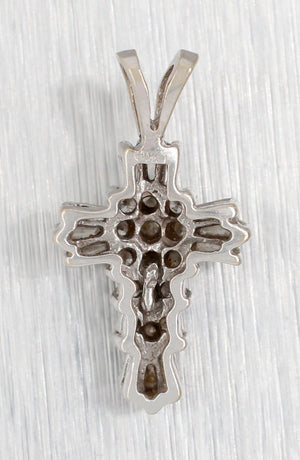 Antique Art Deco 0.25ctw Small Diamond Cross Pendant - 14k White Gold Charm