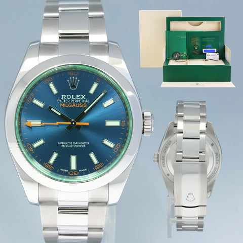 2020 NEW PAPERS Rolex Milgauss Blue Anniversary Green 116400GV Steel Watch Box