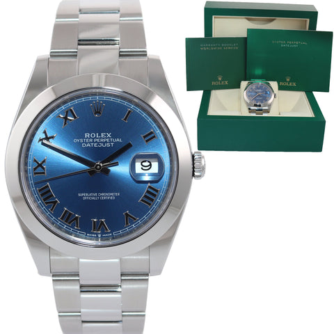 2022 Rolex DateJust 41 Steel 126300 Blue Roman Oyster Band 41mm Watch Box