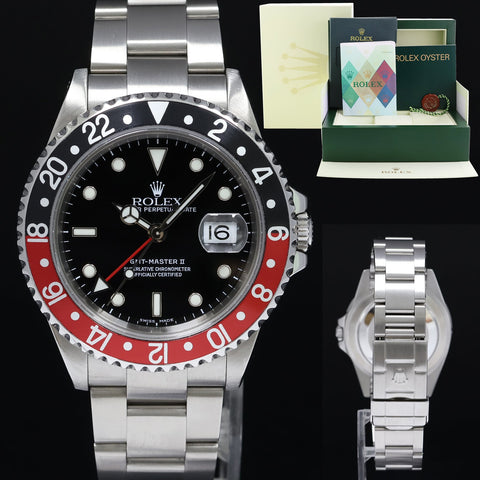 2002 PAPERS MINT Rolex GMT-Master II Coke Red Black Steel 16710 40mm Watch Box