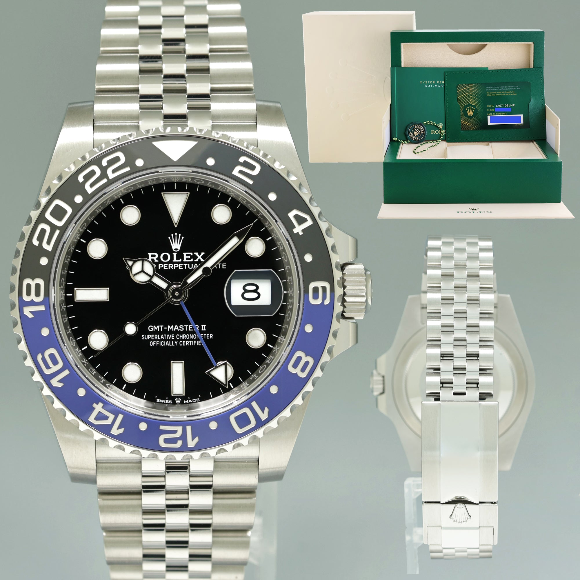 2024 NEW PAPERS Rolex GMT Master II Batman Blue Jubilee 126710 BLNR Wa
