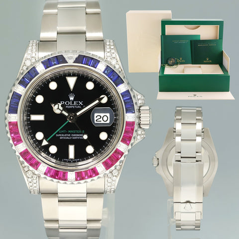 2015 MINT Diamond Ruby & Sapphire Rolex GMT Master II 116710 Steel 40mm Black Watch