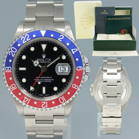 2004 MINT Rolex GMT-Master II 2 Pepsi 40mm Steel 16710 NO HOLES Black Watch Box