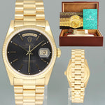 Rolex President 18238 Day Date 36mm Black Tapestry Double Quick Yellow Gold Watch