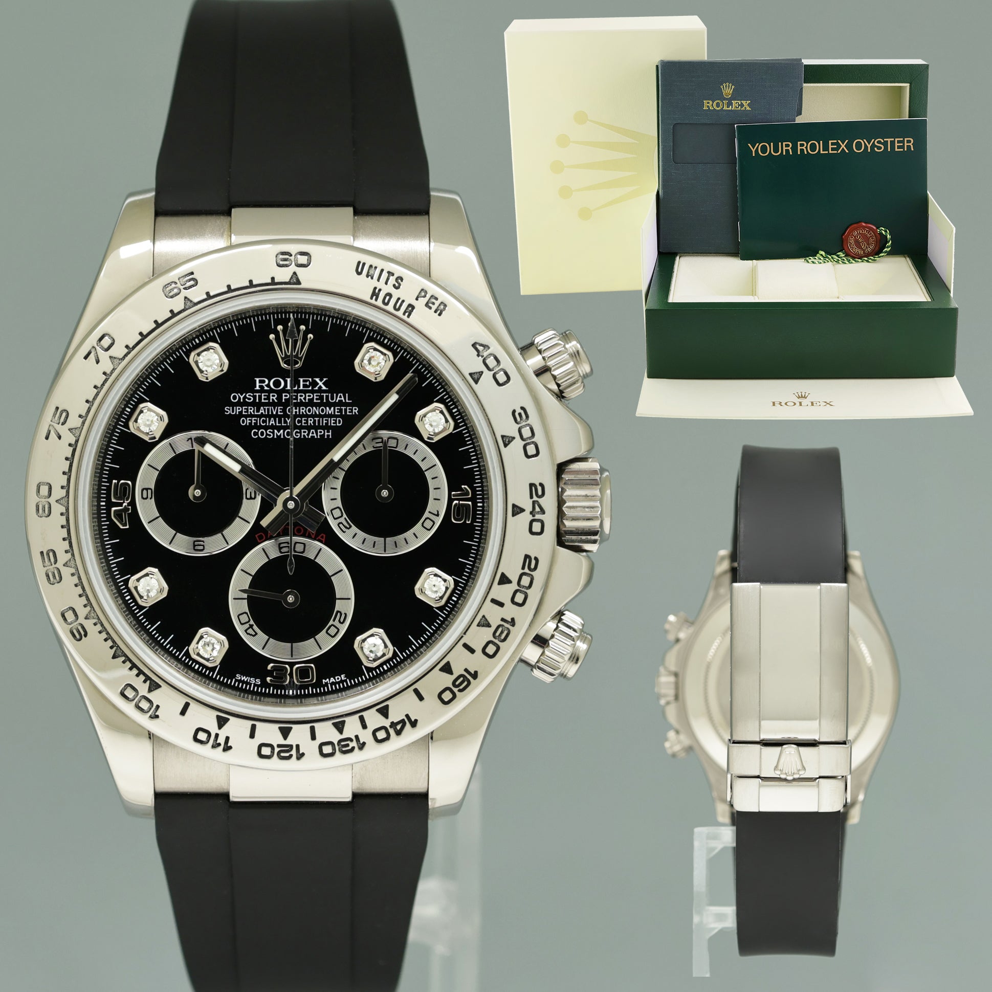 MINT 2008 Rolex Daytona White Gold 116519 Black Diamond 40mm Watch Box