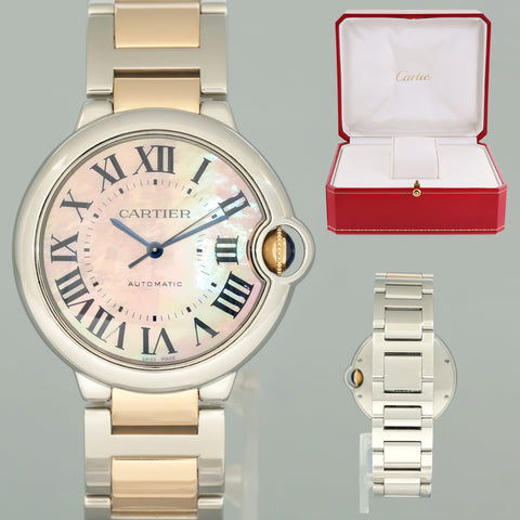 MINT Cartier Ballon Bleu 3284 Pink Mother of Pearl MOP Two Tone Gold 36mm Watch