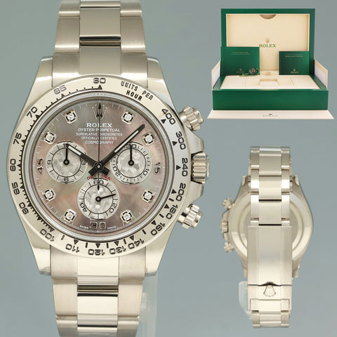 2019 MINT Rolex Daytona Meteorite MOP Diamond 116509 White Gold Chronograph Watch