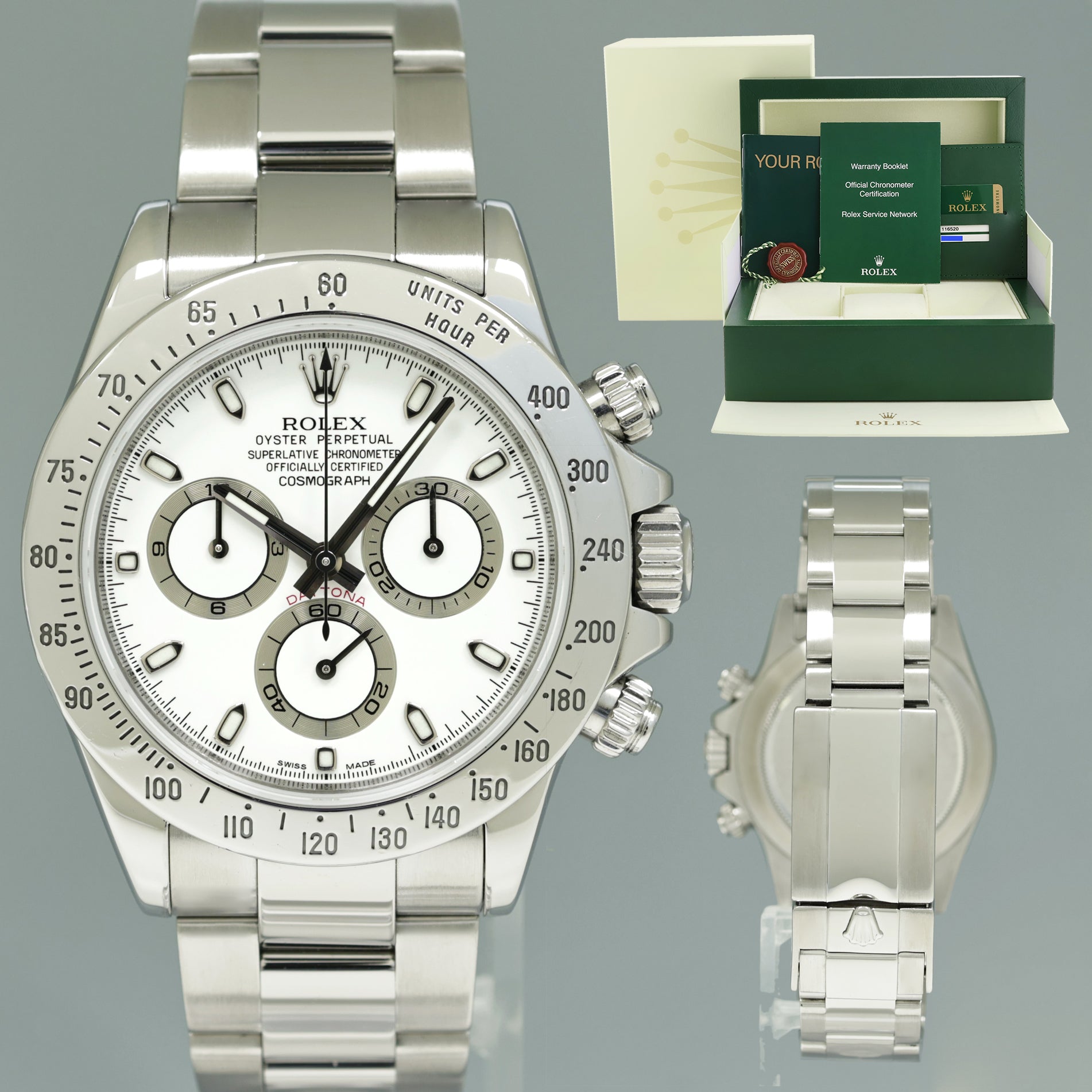 2014 MINT PAPERS Rolex Daytona 116520 White APH Chronograph Steel 40mm Watch Box