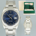 MINT Rolex DateJust 36 116200 Blue Roman Oyster Steel 36mm Watch Box