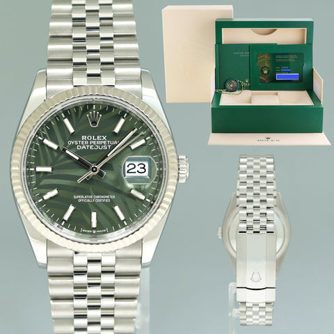 2022 NEW PAPERS Rolex DateJust Green Palm 126234 Steel Jubilee White Gold Watch Box