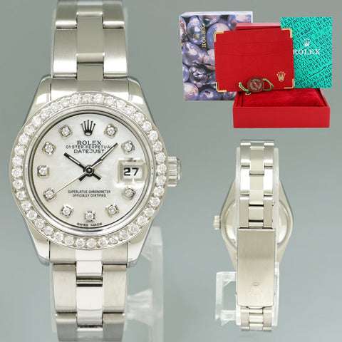 PEARL DIAMOND Ladies Rolex DateJust 26mm MOP Steel 6917 Oyster Watch