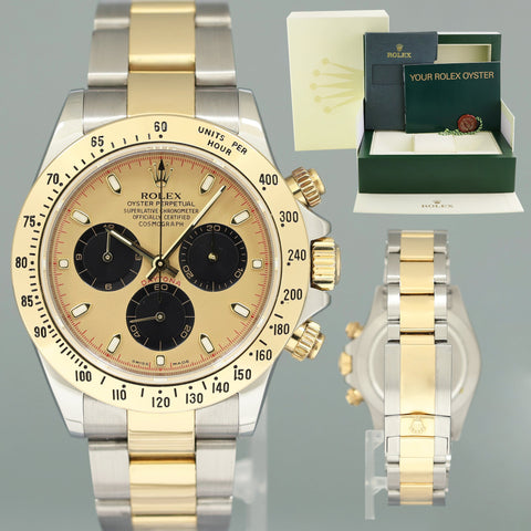 MINT Rolex Daytona 116523 Champagne Paul Newman Steel Yellow Gold Two Tone Watch