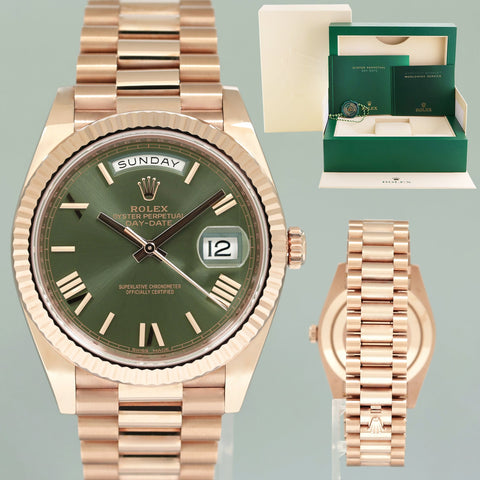 2022 MINT Rolex President 40mm Rose Gold Olive Green 228235 Watch Box