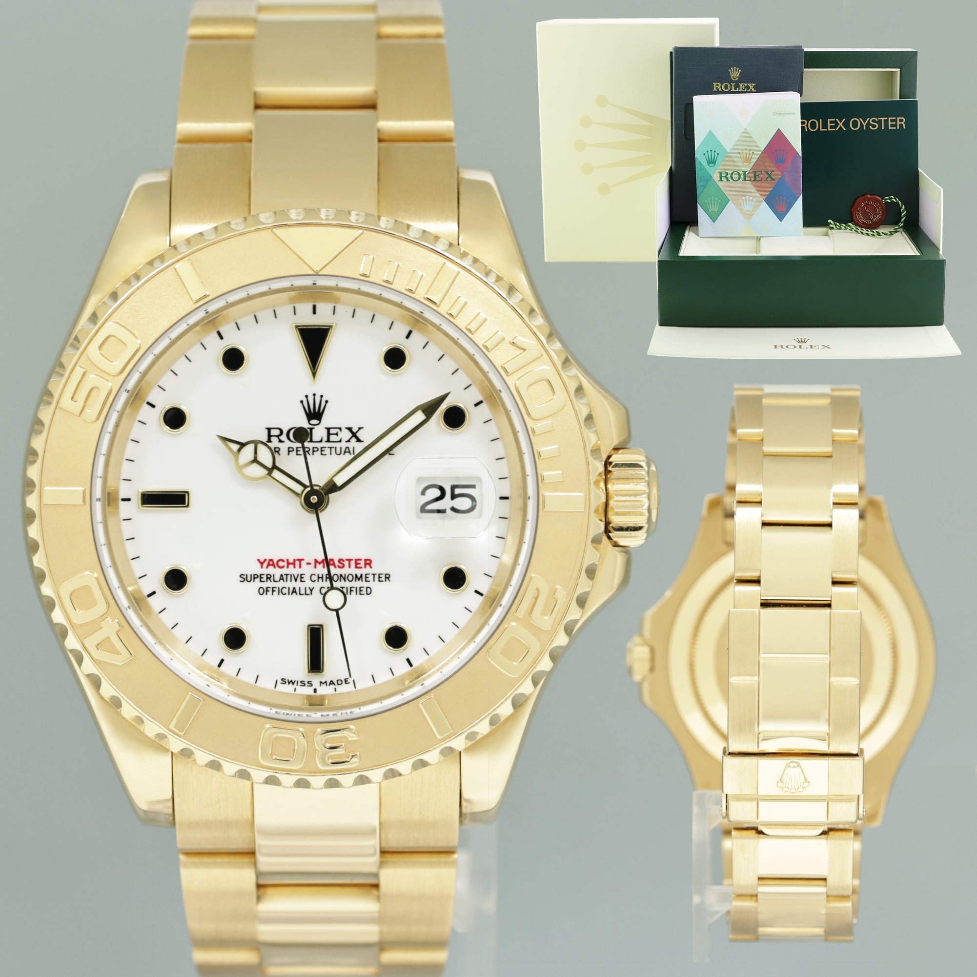 2005 MINT PAPERS Rolex Yacht-Master Yellow Gold 16628 White Sapphire Watch Box