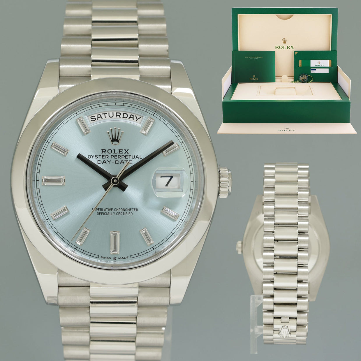 2020 PAPERS MINT Rolex Platinum President Day Date Blue Motif 228206 Watch Box