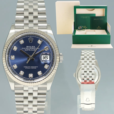 2023 NEW Rolex DateJust 36mm Blue Diamond 126234 Jubilee White Gold Watch Box