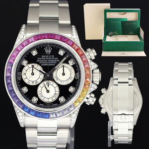 2015 MINT Rolex Daytona 116520 Black Rainbow Diamond Steel 40mm Watch Box