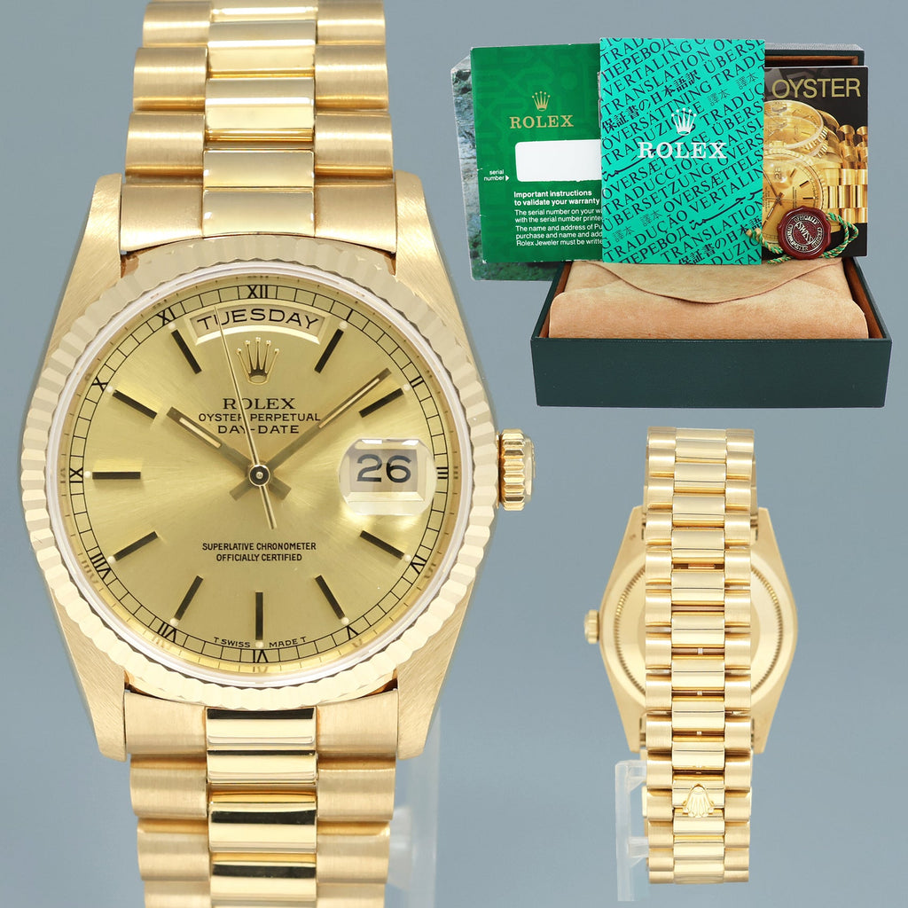 Rolex President Day Date Champagne Dial 18238 Double Quick Set Yellow Gold Watch