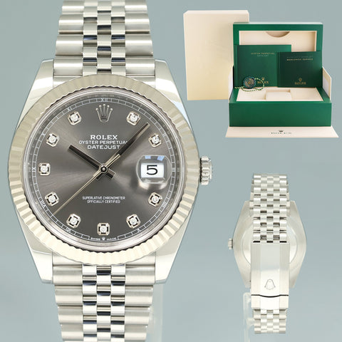 2023 MINT Rolex DateJust 41 126334 Jubilee Rhodium Diamond White Gold Fluted Watch