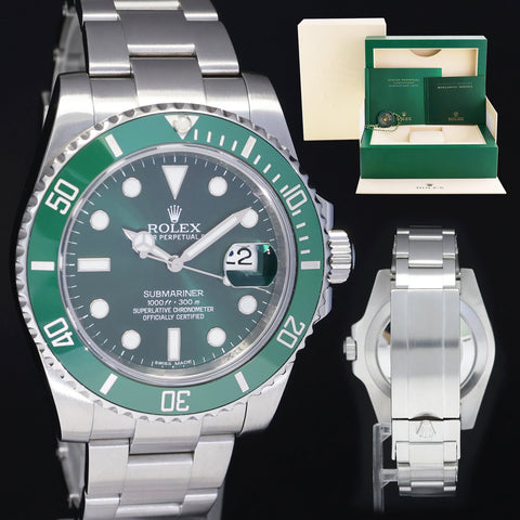 2017 MINT Rolex Submariner Hulk 116610LV Green Dial 40mm Ceramic Watch Box