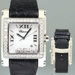 Ladies Chopard 18k White Gold Steel Square 35mm Happy Sport 8447 Floating Diamond Watch